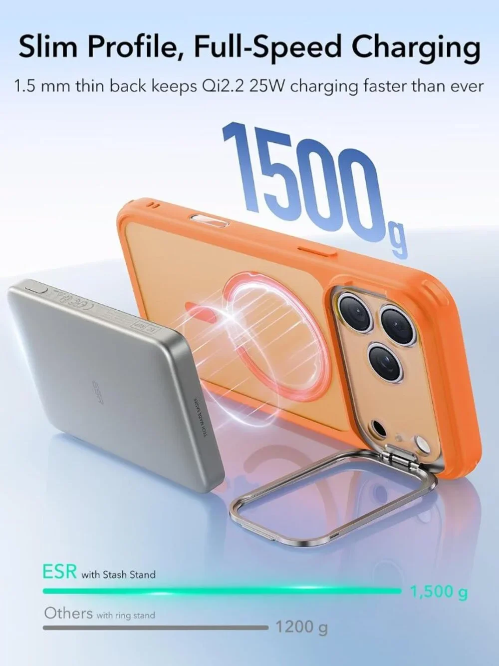 ESR iPhone 17 Pro Case Stash Stand MagSafe Military Drop Frosted Orange